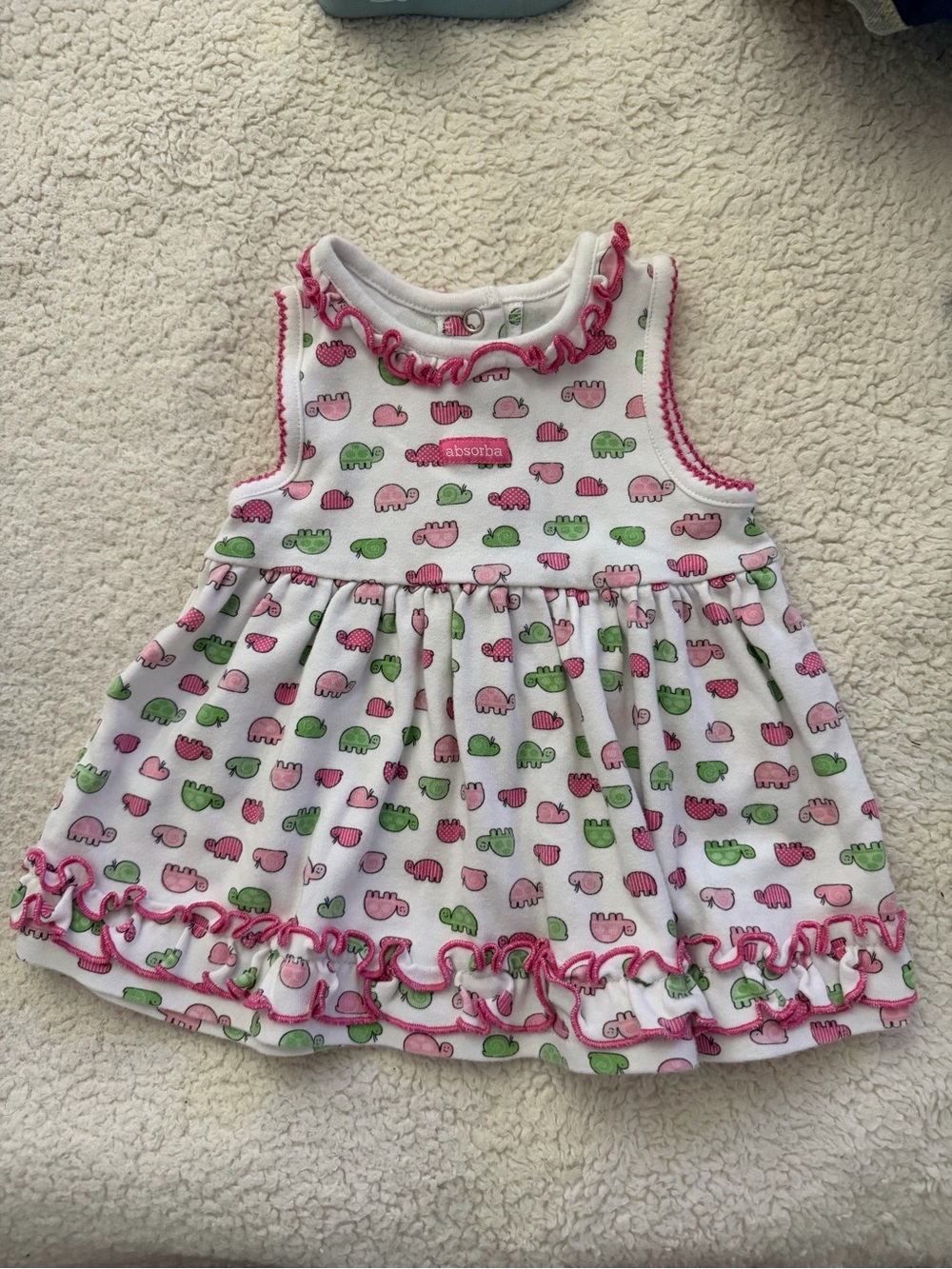 Absorba White Tank Top Dress with Pink & Green Elephant Print